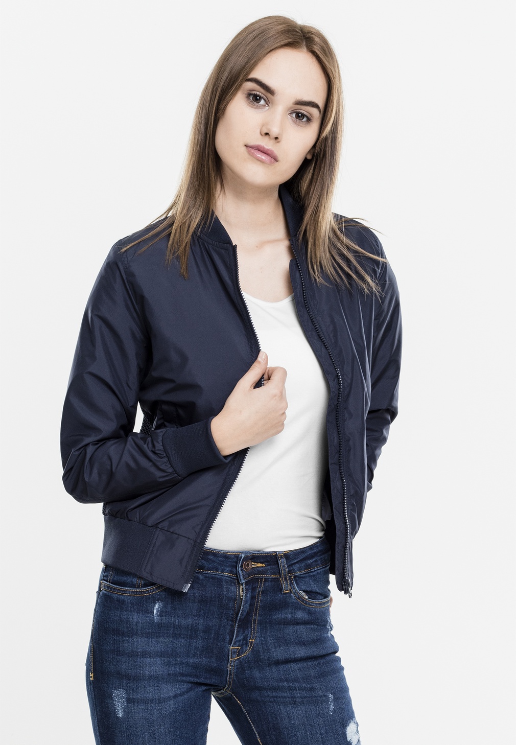 Urban Classics Damen Bomber Jacke Ladies Light Bomber Jacke Blau - Damen