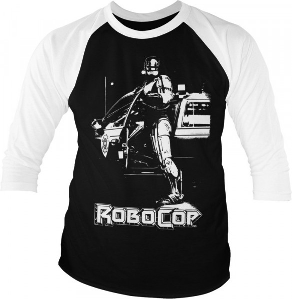 Robocop Poster Baseball 3/4 Sleeve Tee T-Shirt White-Black