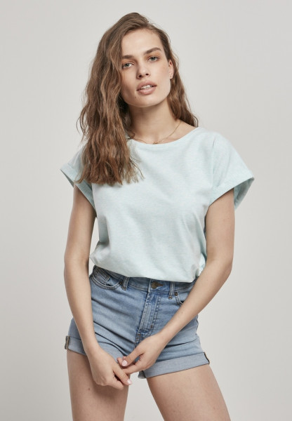 Urban Classics Damen T-Shirt Ladies Color Melange Extended Shoulder Tee Aqua Melange