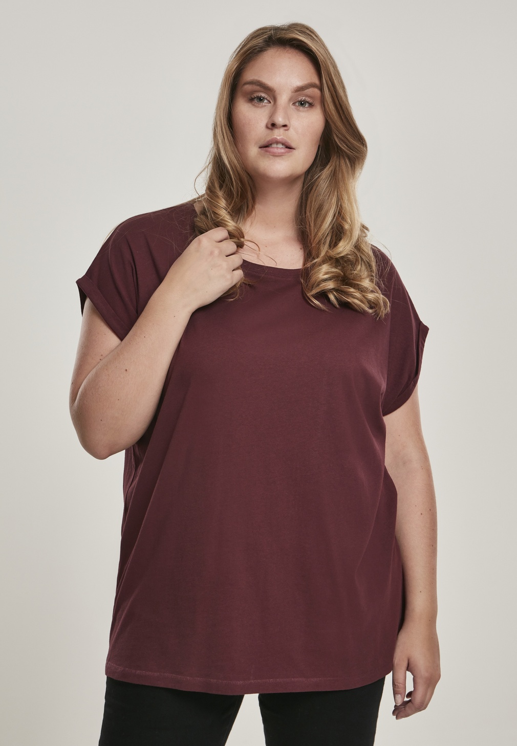 Urban Classics Damen Shirt Ladies Extended Shoulder Tee Rotwine - Damen