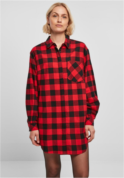 Urban Classics Damen Kleid Ladies Oversized Check Flannel Shirt Dress Black/Red