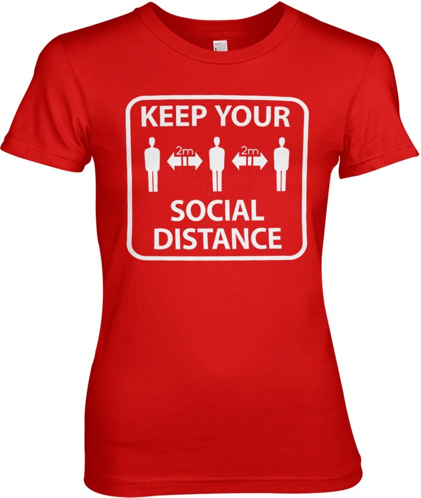 Hybris Keep Your Social Distance Girly Tee Damen T-Shirt Rot - Damen