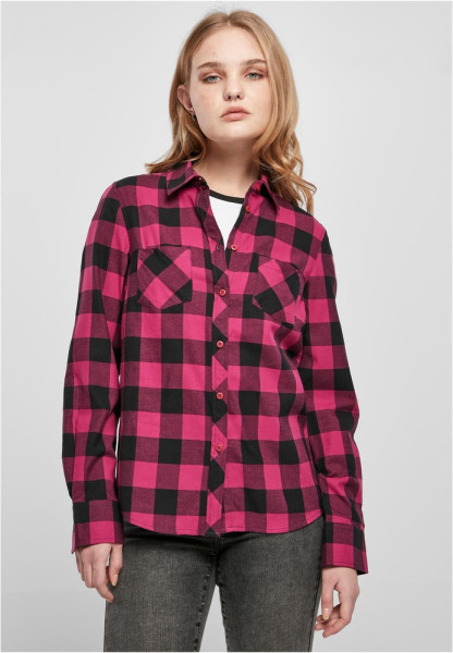 Urban Classics Damen Hemd Ladies Turnup Checked Flanell Shirt Wildviolet/Black