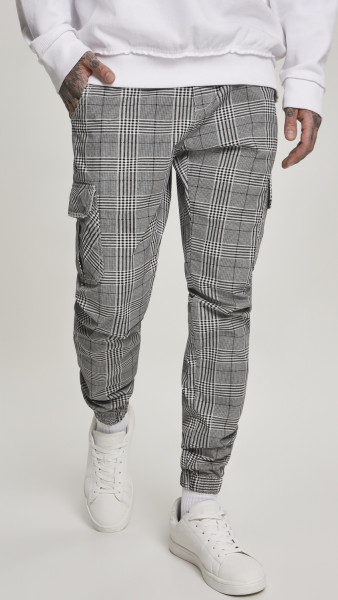 Urban Classics Trousers AOP Glencheck Cargo Jog Pants White/Black