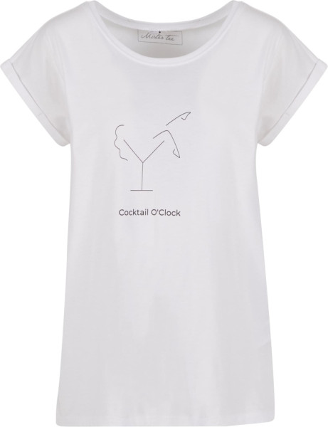 Mister Tee Damen Ladies Cocktail O'Clock Tee T-Shirt Round Neck White