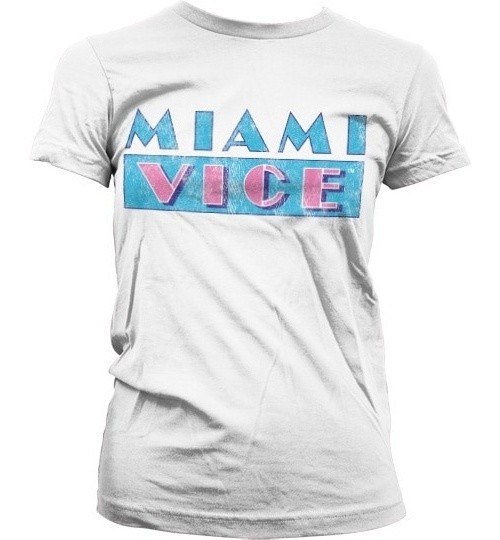 Miami Vice Distressed Logo Girly T-Shirt Damen White