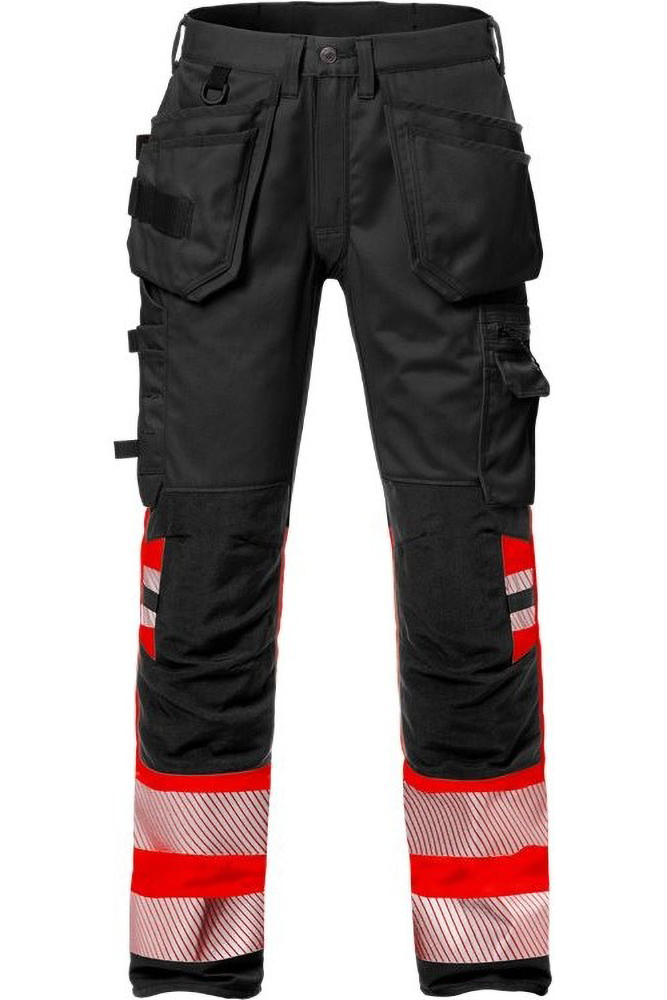 Fristads High Vis Handwerker Stretch-Hose Kl. 1 2706 PLU Warnschutz-Rot/Schwarz - Herren / Unisex