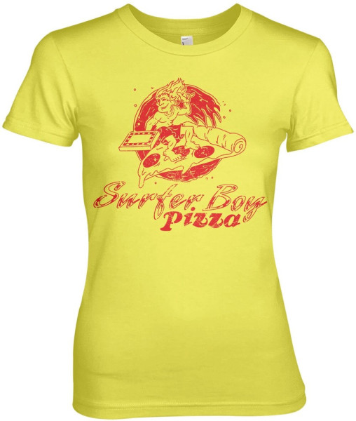 Stranger Things Surfer Boy Pizza Girly Tee Damen T-Shirt Yellow