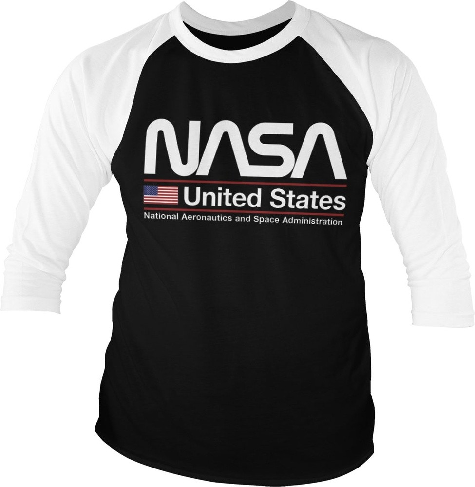 NASA United States Baseball 3/4 Sleeve Tee T-Shirt Weiß-Schwarz - Herren / Unisex
