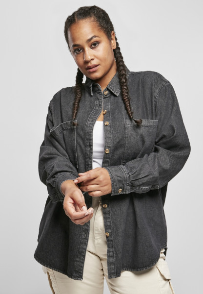 Urban Classics Female Shirt Ladies Denim Oversized Shirt Black Stone Washed