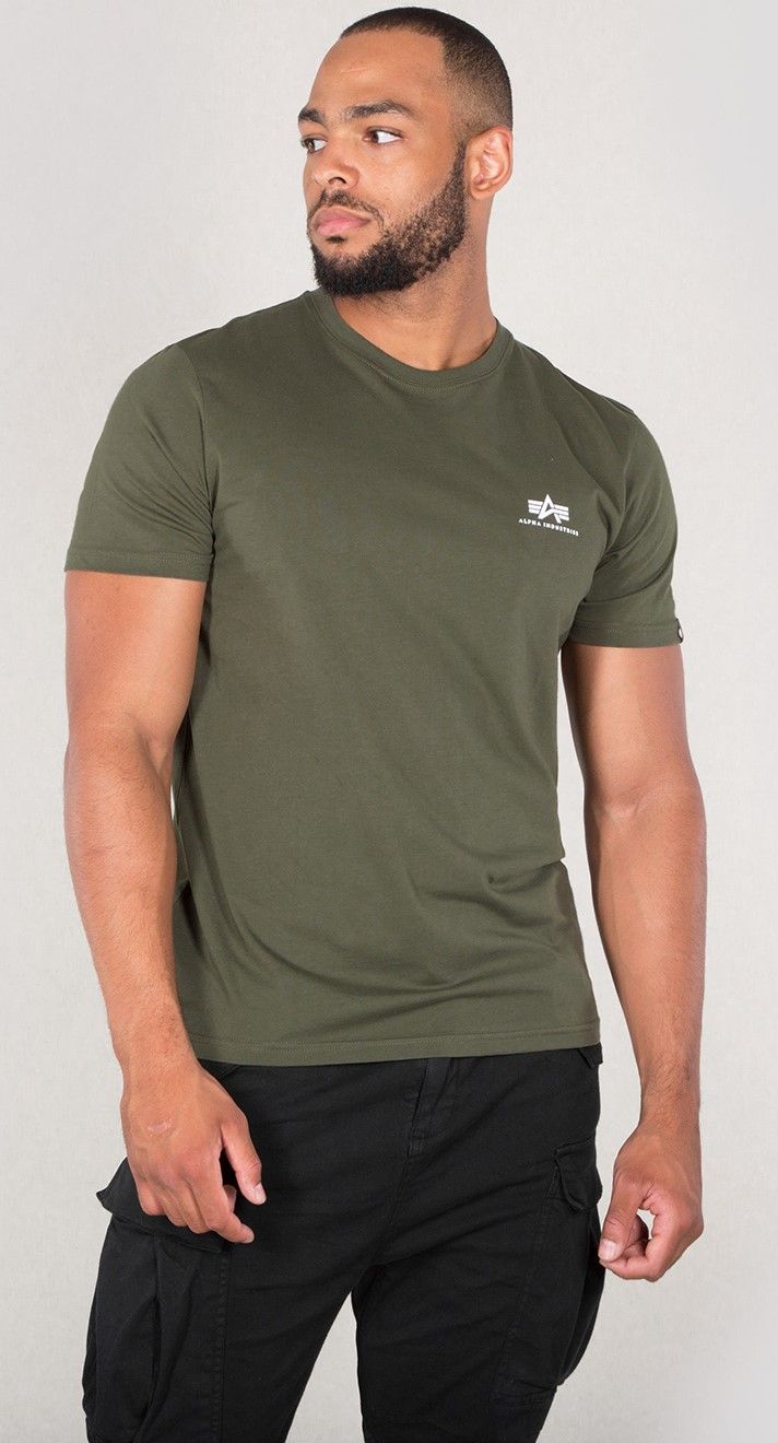 Alpha Small Men Industries Olive Basic | | Tops T-Shirts | Logo T-Shirt Lifestyle Dark /