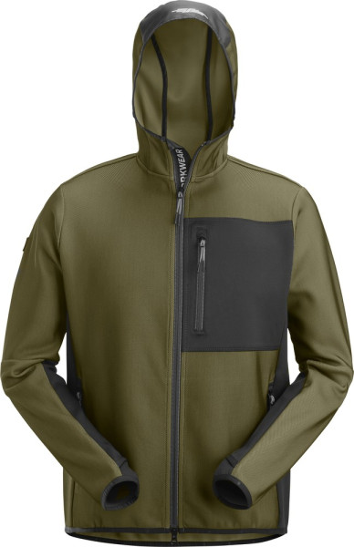 Snickers Jacke FlexiWork Midlayer Kapuzenjacke mit Reißverschluss Khaki/Grau/Schwarz