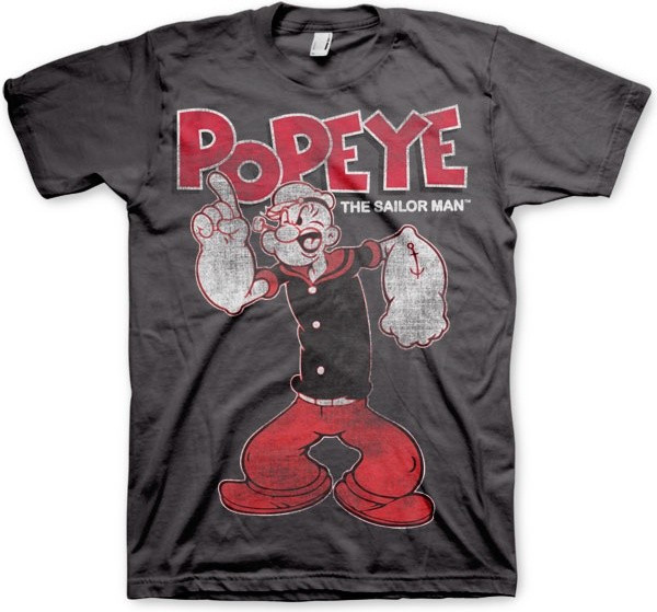 Popeye Distressed Sailor Man T-Shirt Dark-Grey