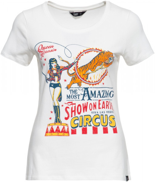 Queen Kerosin Slim Fit T-Shirt mit Zirkus-Print in Retro-Optik QK4215357363 Offwhite