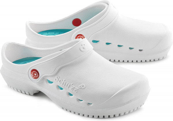 Schu'zz Schuzz Herren Clog Berufsschuhe PROTEC Homme uni Blanc & Bleu pétrole / Weiß