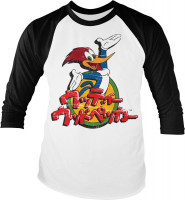 Woody Woodpecker Washed Japanese Logo Baseball Longsleeve Tee White-Black Woody Woodpecker Washed Japanese Logo Baseball Longsleeve Tee White-Black