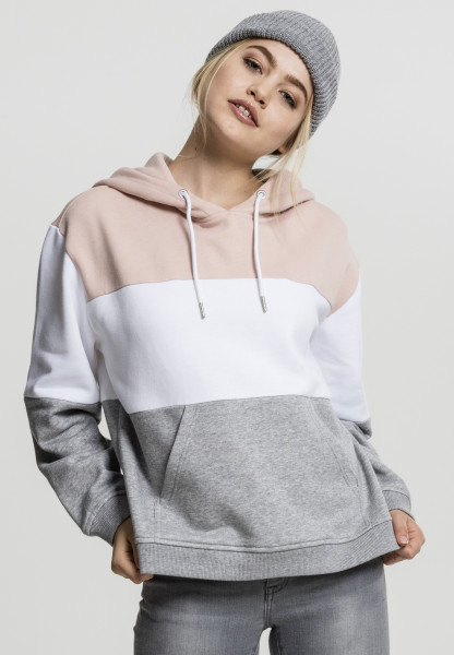 Urban Classics Damen Hoodie Ladies Oversize 3-Tone Hoody Light Rose/White/Grey