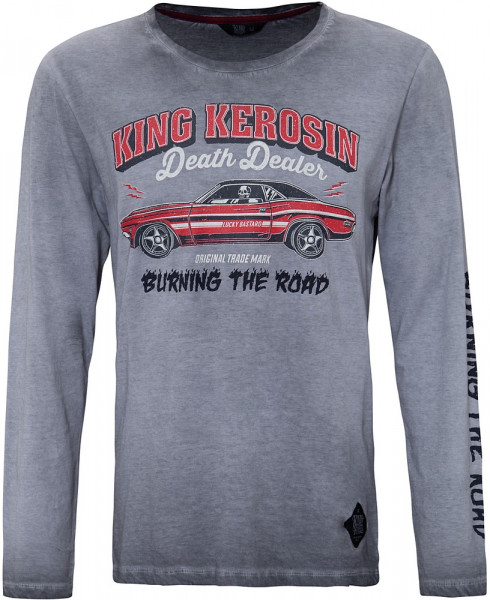 King Kerosin Longsleeve Shirt mit Prints und Oilwash-Effekten KK5195564082 Grau