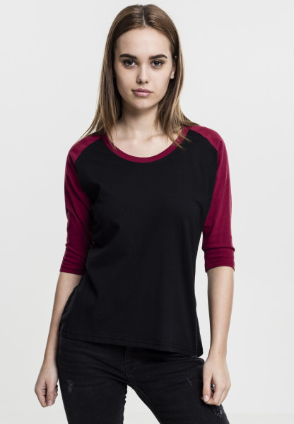 Urban Classics Female Shirt Ladies 3/4 Contrast Raglan Tee Black/Burgundy