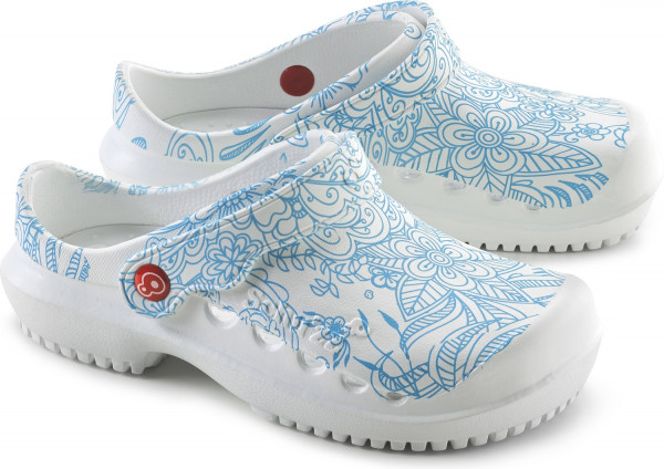 Schu'zz Schuzz Damen Clog Berufsschuhe PROTEC Femme imprimé Mandala bleu / Blau