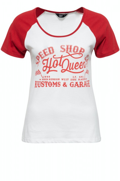 Queen Kerosin Damen Raglan T-Shirt mit kontrastierenden Ärmeln und Frontprint im Vintage Style QK4205363196 Offwhite