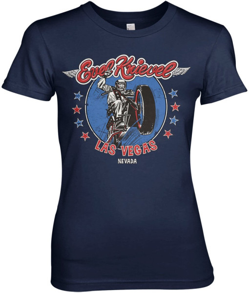 Evel Knievel In Las Vegas Girly Tee Damen T-Shirt Navy
