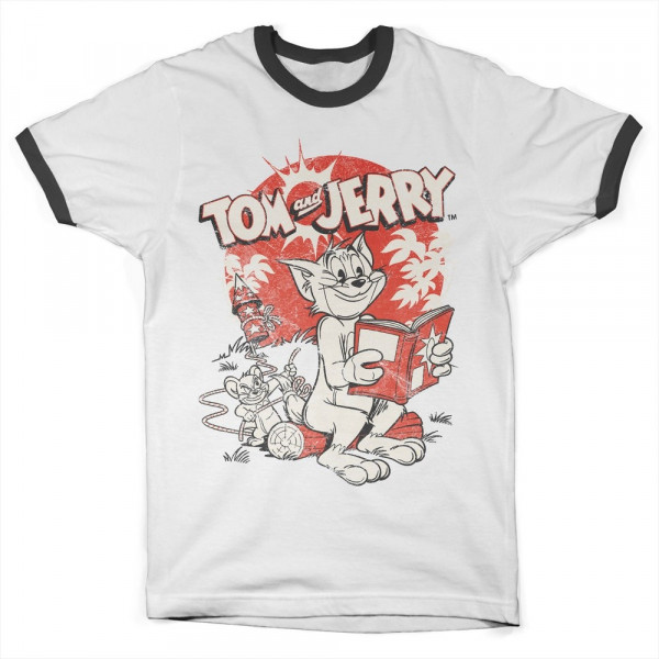 Tom & Jerry Vintage Comic Ringer Tee T-Shirt White-Black