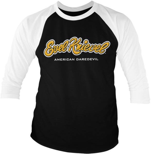 Evel Knievel Logo Baseball 3/4 Sleeve T-Shirt Longsleeve White-Black