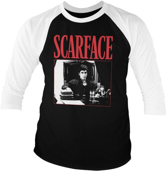 Scarface Tony Montana - The Power Baseball 3/4 Sleeve Tee Longsleeves White/Black