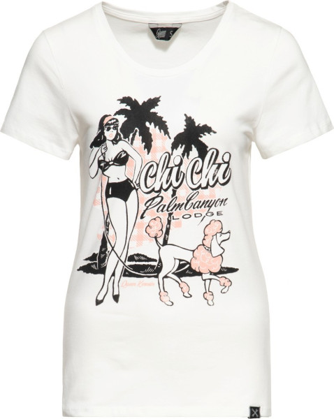 Queen Kerosin Damen Chi Chi Beach Poodle T-Shirt Weiß