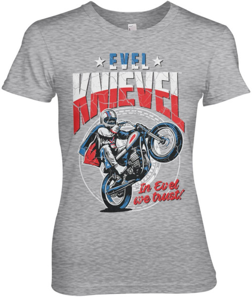 Evel Knievel Wheelie Girly Tee Damen T-Shirt Heather-Grey