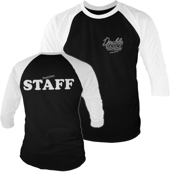 Road House Double Deuce STAFF Baseball 3/4 Sleeve Tee Longsleeve White-Black