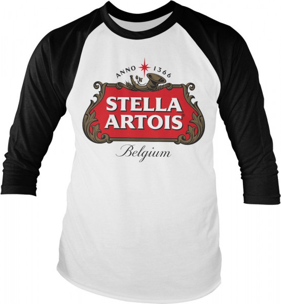 Stella Artois Belgium Logo Baseball Longsleeve Tee White-Black