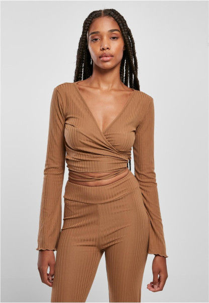 Urban Classics Damen Ladies Cropped Rib Wrapped Longsleeve Darktaupe