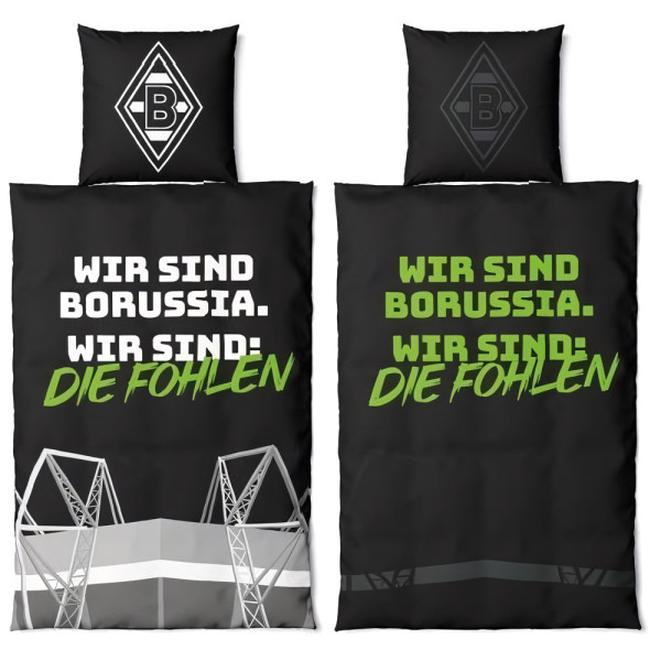 Borussia Mönchengladbach Bettwäsche Glow in the Dark Fussball Schwarz-135x200+80x80