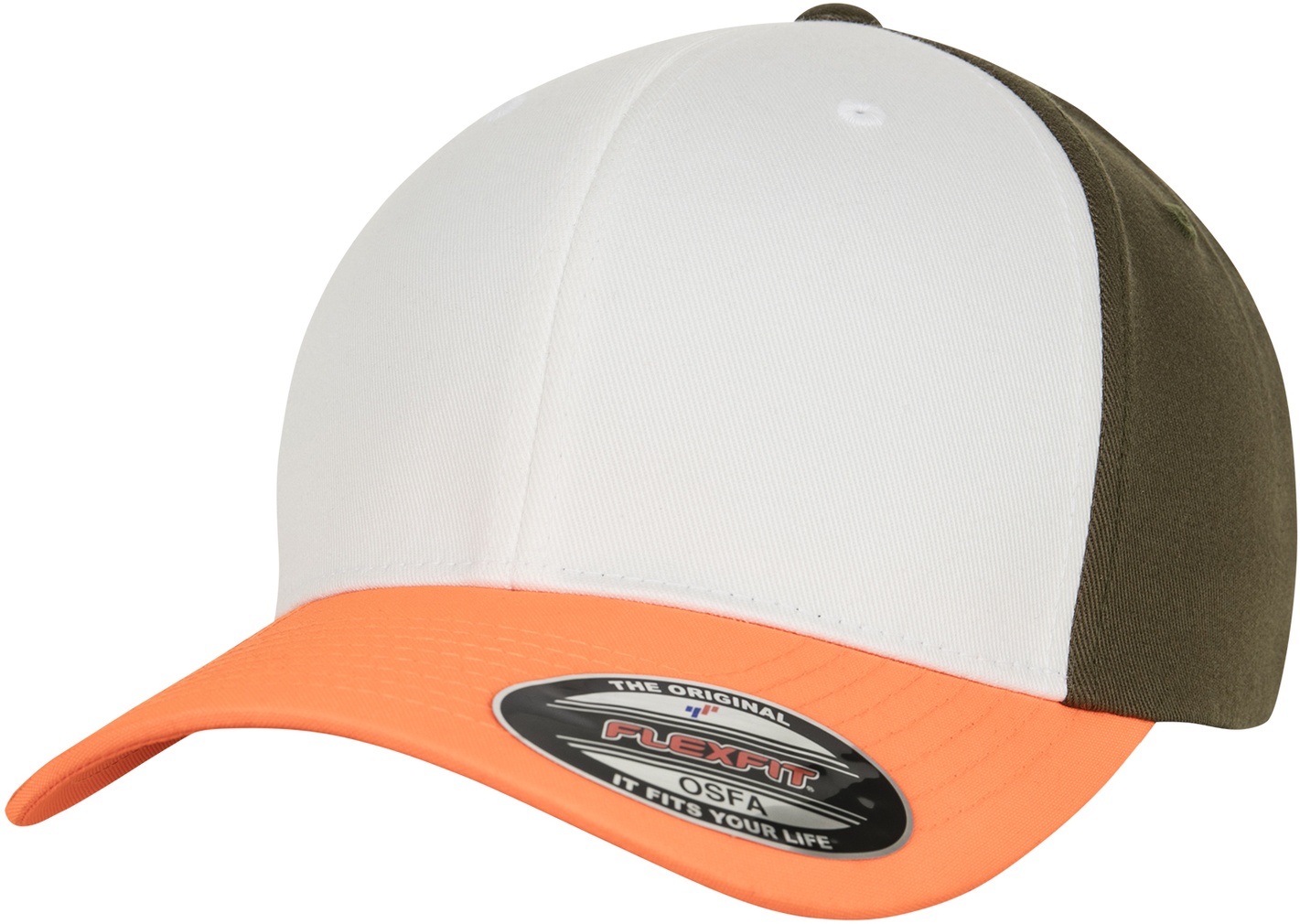 Flexfit Cap 3-Tone Flexfit Neonorange/Weiß/Olive - Herren / Unisex