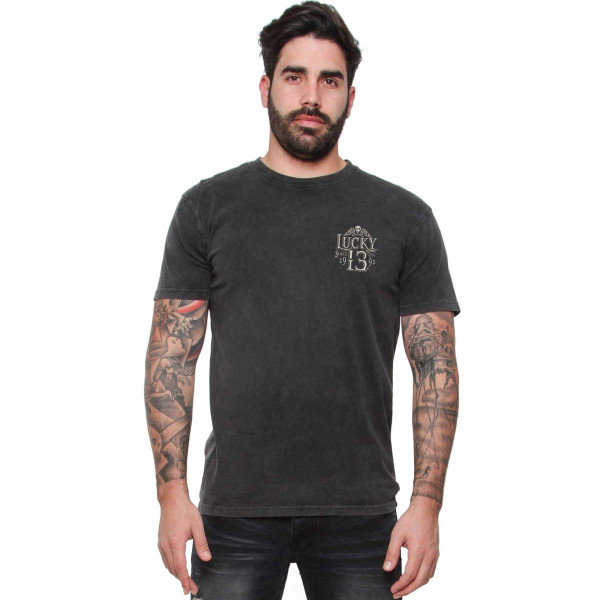 Lucky 13 T-Shirt Dead Skull Tee Washed Black