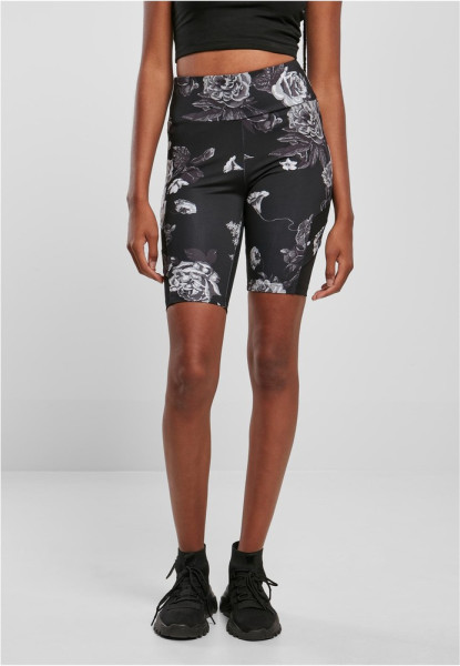 Urban Classics Damen Ladies High Waist Tech Mesh Aop Cycle Shorts Darkflower