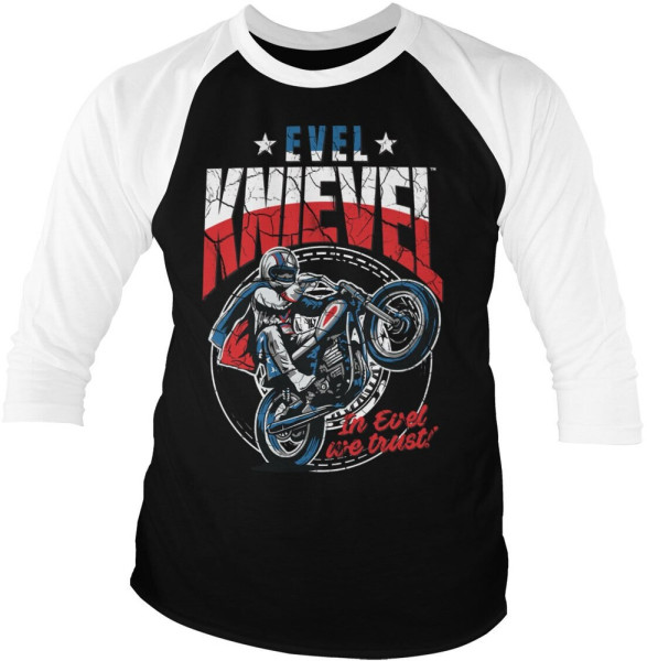 Evel Knievel Wheelie Baseball 3/4 Sleeve Tee Longsleeve White-Black