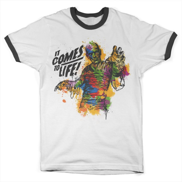 Universal Monsters Colorful Mummy Ringer Tee White-Black
