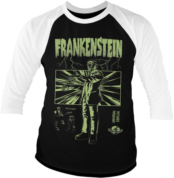 Universal Monsters Frankenstein Retro Baseball 3/4 Sleeve Tee Longsleeve White-Black