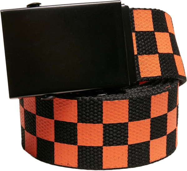 Urban Classics Check And Solid Canvas Belt 2-Pack Black/Orange