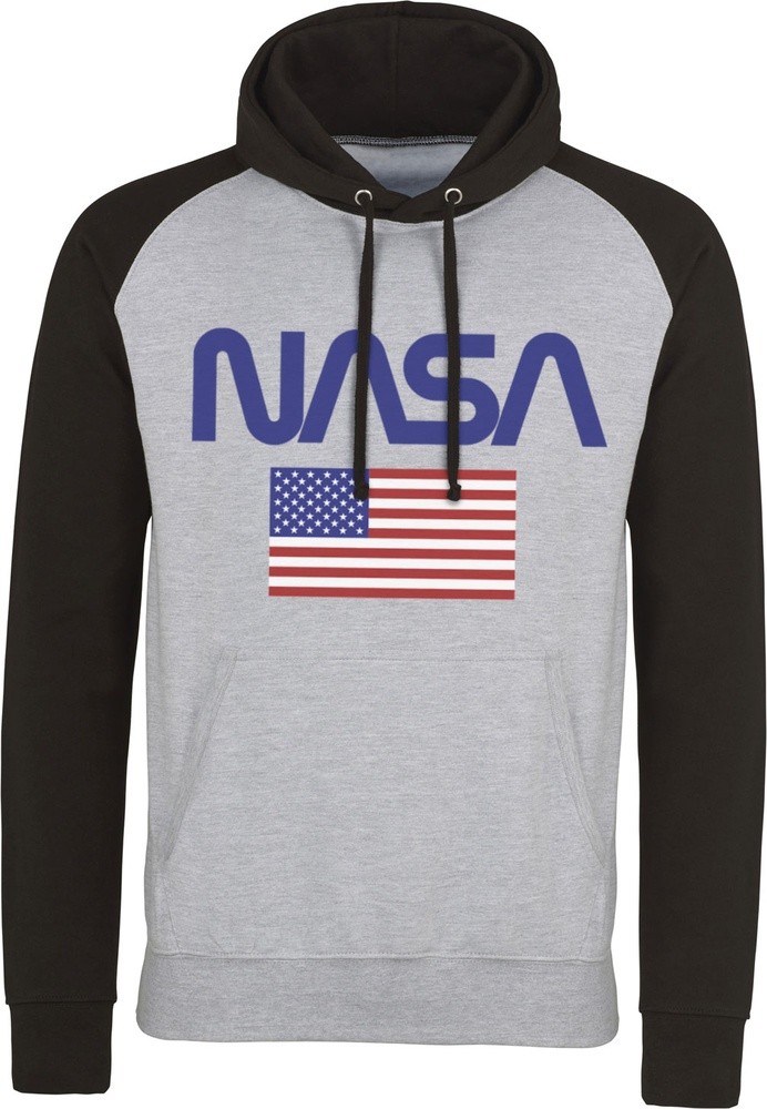 NASA Old Glory Baseball Hoodie Heather-Grau-Schwarz - Herren / Unisex