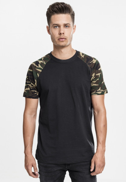 Urban Classics T-Shirt Raglan Contrast Tee Black/Wood Camouflage