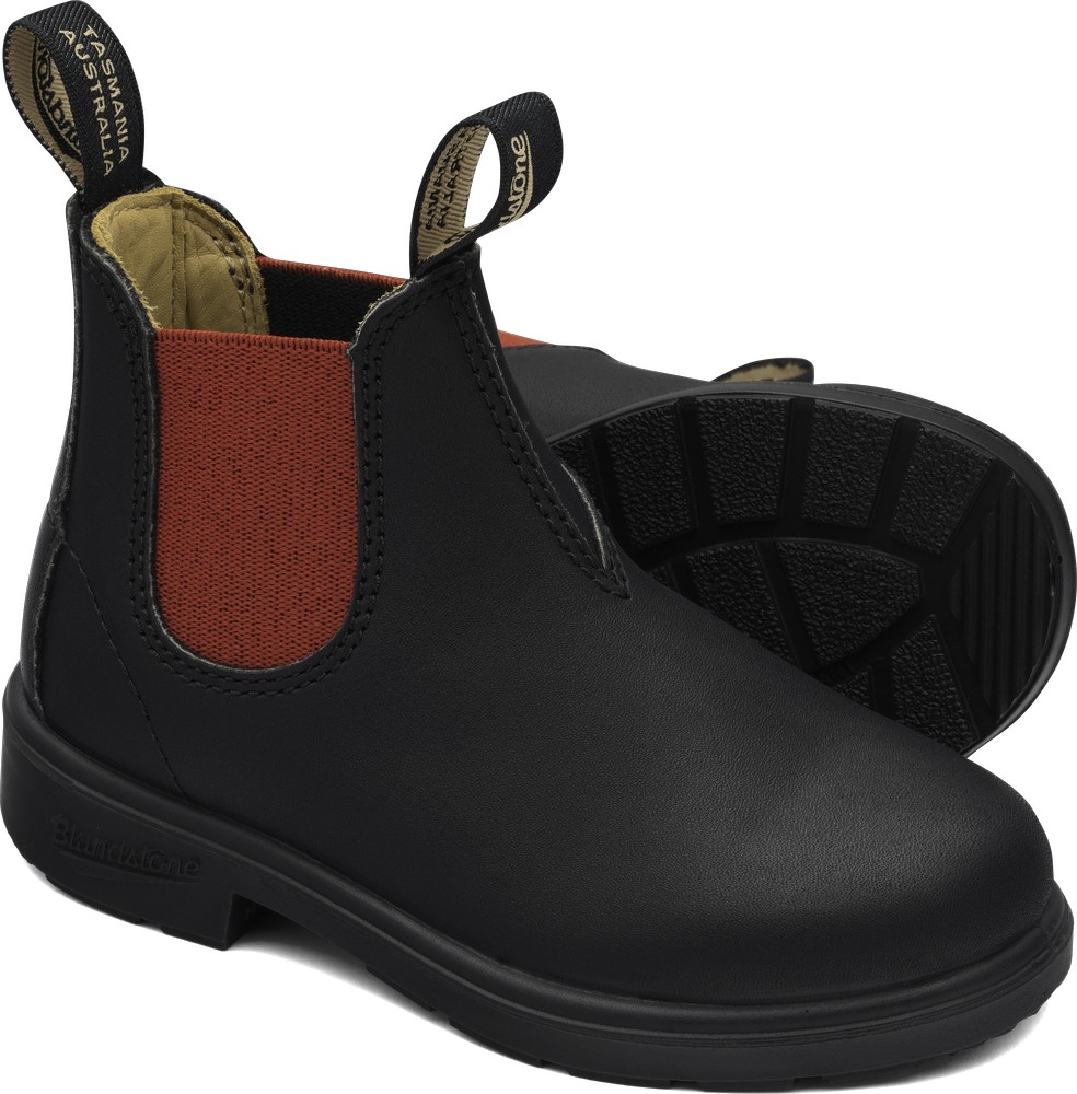 Blundstone Kinder Stiefel Boots #581 Leather Elastic (Kids) Schwarz/Rot - Herren / Unisex