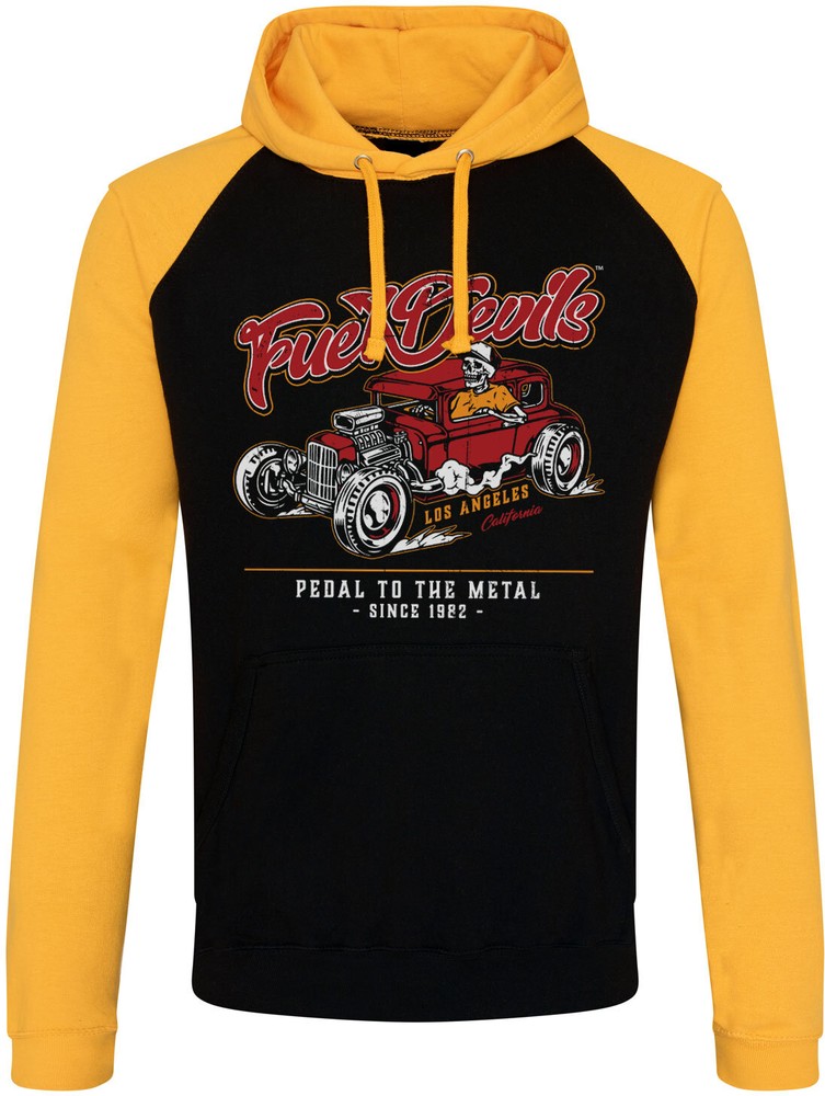 Fuel Devils Pedal To The Metal Baseball Hoodie BlackYellow Hoodies