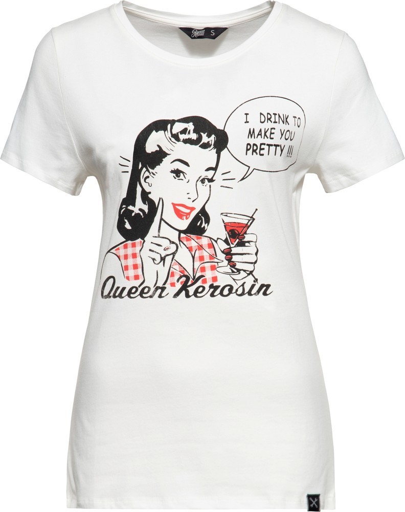 Queen Kerosin Damen I Drink to make you pretty Print T-Shirt Offwhite - Damen