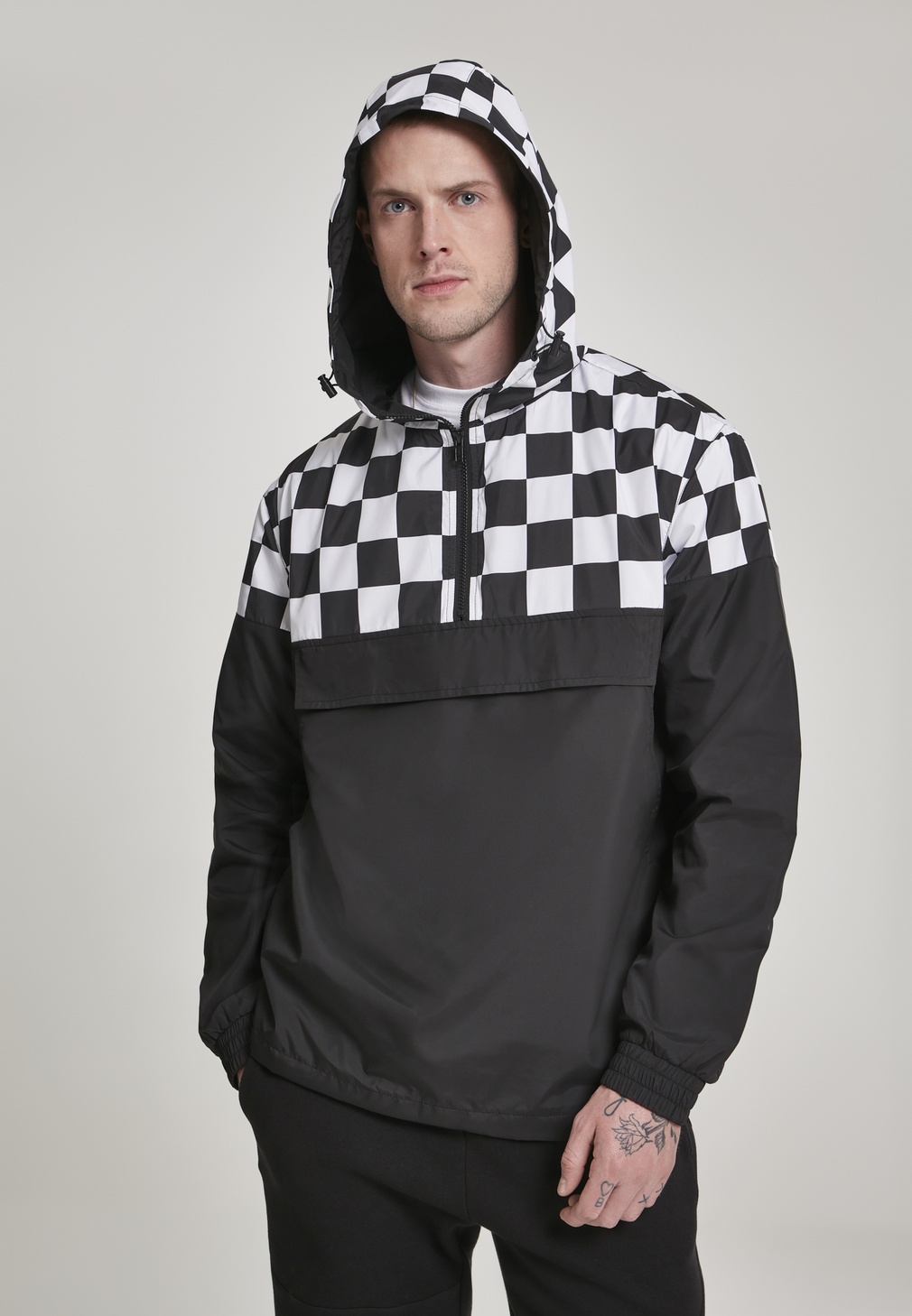 Urban Classics Jacke Check Pull Over Jacke Schwarz/Chess - Herren / Unisex