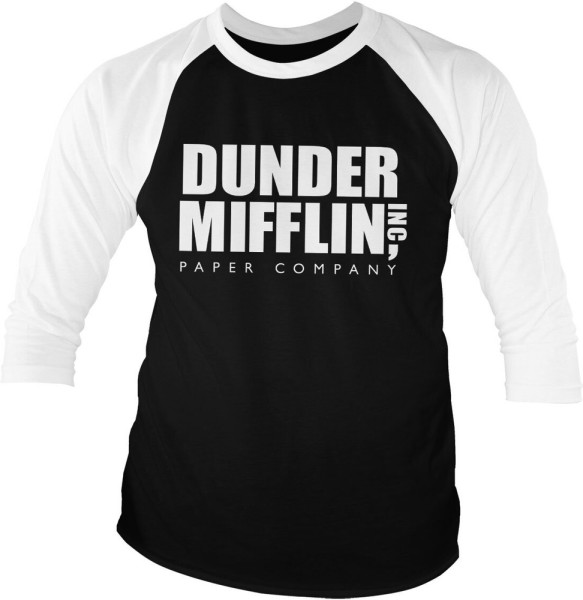 The Office Dunder Mifflin Inc. Logo Organic Baseball 3/4 Sleeve Tee Longsleeve White-Black