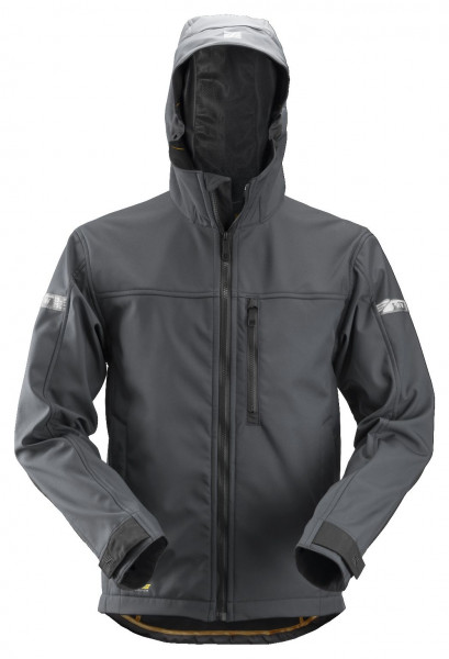 Snickers AllroundWork Softshell Arbeitsjacke m. Kapuze Stahlgrau-Schwarz